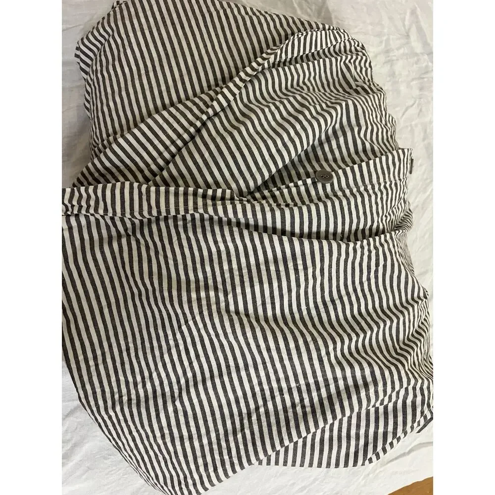 IKEA SOLFIBBLA WHITE/grey STRIPE FULL DUVET Cover Cotton 80x86”